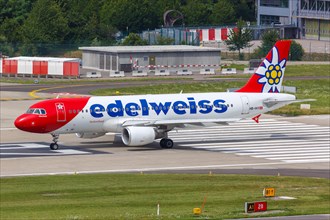 An Airbus A320 aircraft of Edelweiss with the registration HB-IHY at Zurich Airport