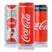 Coca Cola Coca-Cola products lemonade soft drink beverage in beverage can cutout on white background