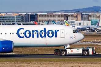 A Boeing 767-300ER aircraft of Condor with registration D-ABUK at Frankfurt Airport