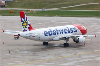 An Airbus A320 aircraft of Edelweiss with the registration HB-IHY at Zurich Airport
