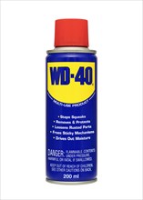 WD-40 lubricant in a spray can against a white background