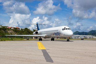 A McDonnell Douglas MD-83 of Insel Air with the registration PJ-MDF at the airport of St. Maarten