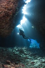 Diver in underwater cave