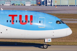 A TUI Boeing 787-8 Dreamliner aircraft with registration number OO-LOE at Stuttgart Airport