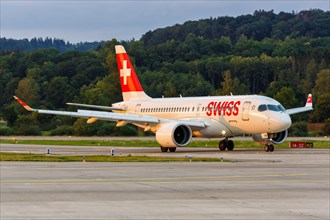 An Airbus A220-100 aircraft of Swiss with the registration HB-JBB at Zurich Airport