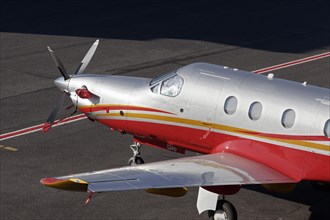 Pilatus PC-12/47E single-engine turboprop business jet at the Jet Aviation Executive Terminal
