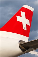 Airbus A330-300 aircraft tail of Swiss at Zurich Airport