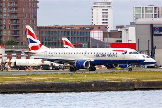 A British Airways BA CityFlyer Embraer 190 with registration G-LCYP at London City Airport