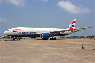 A British Airways Boeing 777-200ER with registration G-YMMR at Male Airport