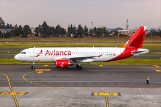An Airbus A320 aircraft of Avianca Ecuador with registration number HC-CJV at Bogota airport