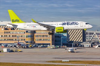 An Air Baltic Airbus A220-300 with registration number YL-AAR at Stuttgart Airport