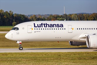 A Lufthansa Airbus A350-900 with the registration D-AIXO at Munich Airport