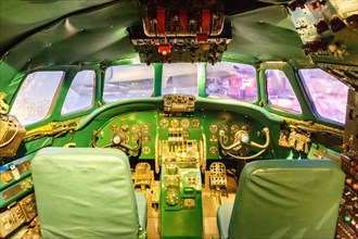 Cockpit of a Lockheed L1649A Starliner aircraft of TWA Trans World Airlines with registration N8083H at New York John F Kennedy