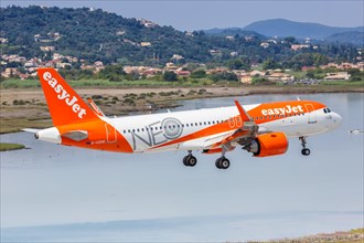 An Airbus A320neo aircraft of EasyJet with registration G-UZHC at Corfu Airport