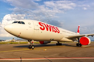 An Airbus A330-300 aircraft of Swiss with the registration HB-JHE at Zurich airport