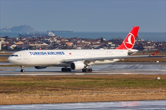 An Airbus A330-300 aircraft of Turkish Airlines with registration TC-LNE at Istanbul Ataturk Airport
