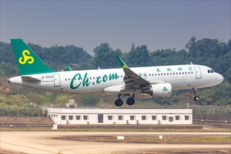 An Airbus A320 aircraft of Spring Airlines with registration number B-8592 at Chengdu Airport