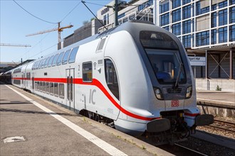 IC2 Intercity 2 train double-decker locomotive in Stuttgart main station