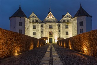 Gluecksburg moated castle at blue hour