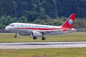 An Airbus A319 aircraft of Sichuan Airlines with registration number B-6442 at Chengdu Airport