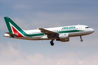 An Airbus A319 aircraft of Alitalia with registration number EI-IMU at Athens Airport