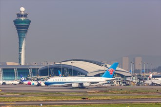 An Airbus A380-800 aircraft of China Southern Airlines with registration number B-6139 at Guangzhou airport