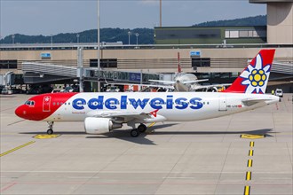 An Airbus A320 aircraft of Edelweiss with registration HB-IJW at Zurich Airport