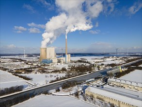Drone image of the Mehrum coal-fired power plant on the Mittelland canal