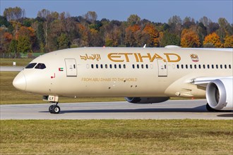 A Boeing 787-9 Dreamliner aircraft of Etihad with registration A6-BLY at Munich airport