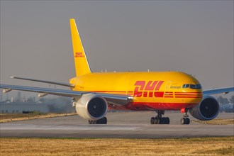 A Boeing 777F aircraft of DHL with registration D-AALL at Leipzig Halle Airport