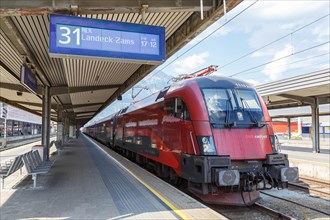 OeBB RailJet locomotive train station Innsbruck main station in Austria Austrian Federal Railways