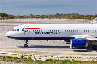 A British Airways Airbus A321neo aircraft with registration G-NEOP at Corfu Airport