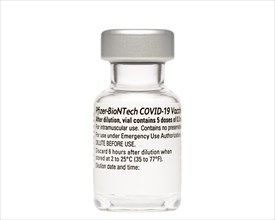 Pfizer BioNTech COVID 19 Vaccine against a white background