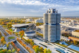 Munich BMW World headquarters skyline aerial view city architecture travel skyscraper