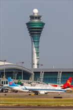 A China Southern Airlines Embraer 190 aircraft with registration number B-3218 at Guangzhou Airport