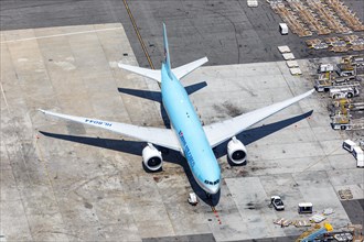 A Korean Air Cargo Boeing 777F with registration HL8044 at Los Angeles Airport