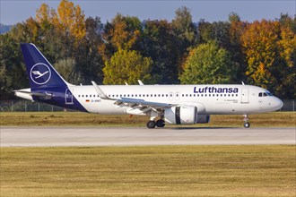 A Lufthansa Airbus A320neo with the registration D-AINT at Munich Airport