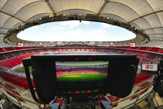Stadium round in the monitor of a TV camera