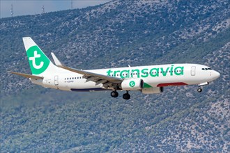 A Transavia Boeing 737-800 with registration number F-GZHU at Athens Airport