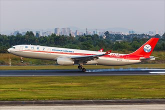 An Airbus A330-300 aircraft of Sichuan Airlines with registration number B-308F at Chengdu airport