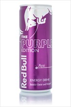 Red Bull Energy Drink The Purple Edition Acai lemonade soft drink beverage in beverage can cutout against white background