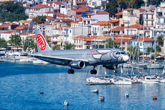 An Airbus A320 aircraft of Niki with the registration number OE-LEC at Skiathos airport