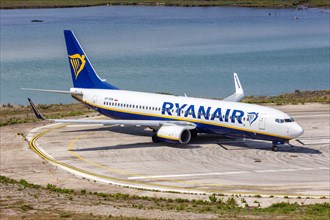 A Ryanair Boeing 737-800 with registration SP-RSM at Corfu Airport