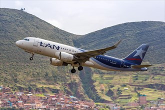 An Airbus A320 of LAN with the registration CC-BFN at Cuzco Airport