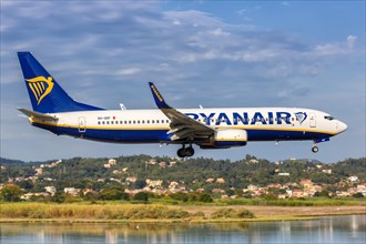 A Ryanair Boeing 737-800 with registration number 9H-QBF at Corfu Airport