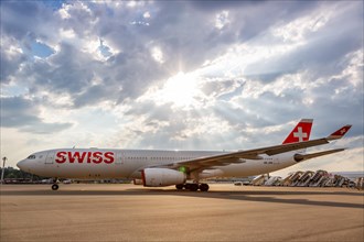 An Airbus A330-300 aircraft of Swiss with the registration HB-JHD at Zurich airport