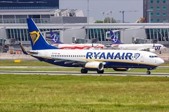 A Ryanair Sun Boeing 737-800 aircraft with registration SP-RSS at Warsaw Airport