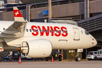 An Airbus A220-300 aircraft of Swiss with the registration HB-JCR at Zurich airport