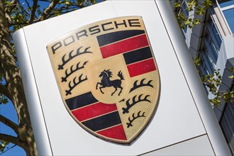 Porsche logo symbol sign headquarter headquarters in Stuttgart Zuffenhausen