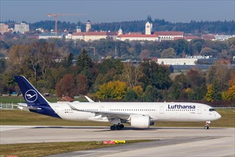 A Lufthansa Airbus A350-900 with the registration D-AIXP at Munich Airport